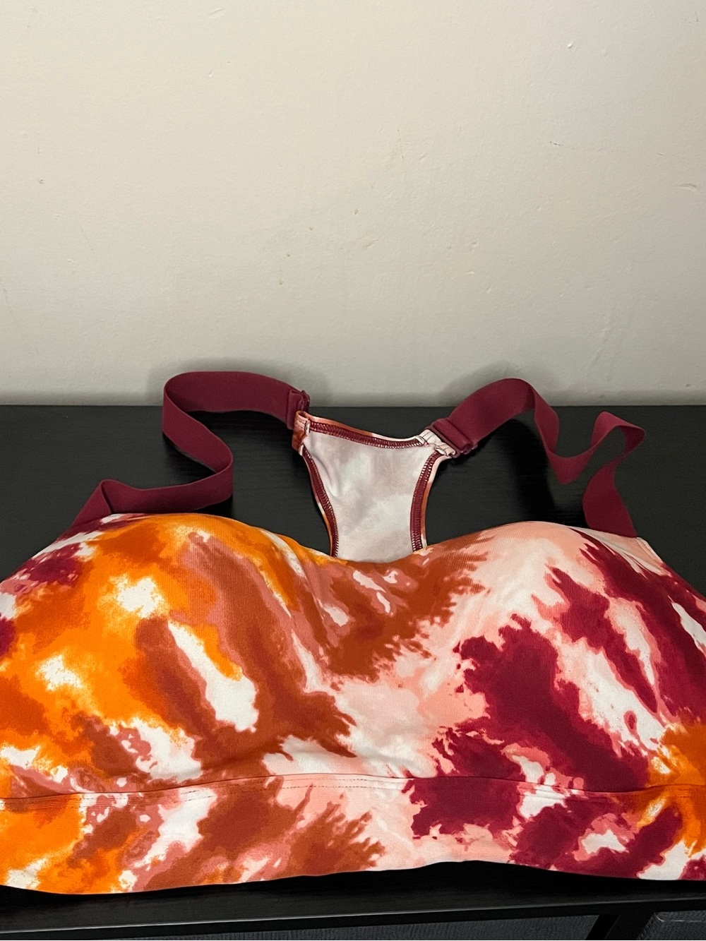 PINK Victoria's Secret Orange, Burgundy & White Tie-Dye Sports Bra